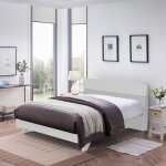 Lit double design moderne en bois 160x200cm avec sommier  lattes landeck king - blanc