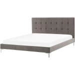 Lit double design en velours gris avec haute t�te de lit capitonn�e et sommier � lattes inclus 160 x ...