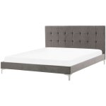 Lit double design en velours gris avec haute t�te de lit capitonn�e et sommier � lattes inclus 180 x ...