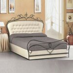 Iperbriko - lit double en fer forg couleur anthracite avec tte de lit capitonne 172x202xh. 140 cm