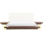 Beliani - lit double japonais 160 x 200 cm en mdf blanc et marron � tables de chevet et led zen