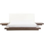 Beliani - lit double japonais 160 x 200 cm en mdf marron � tables de chevet et cuir pu zen