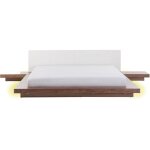 Beliani - lit double japonais 180 x 200 cm en mdf blanc et marron à tables de chevet et led zen Beliani - lit double japonais 180 x 200 cm en mdf blanc et marron à tables de chevet et led zen