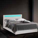 Lit double � led avec coffre et sommier � lattes 160x190 geneva king - blanc