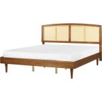 Lit double moderne avec t�te de lit et sommier � lattes 180 x 200 cm bois d'h�v�a clair varzy