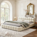 Lit double rembourr� 140x190 cm, lit bubble avec sommier � lattes, lits 2 personnes capitonne avec t�te ...