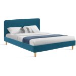 Lit double scandinave balta avec tte de lit et sommier 160 x 200 cm tissu bleu canard