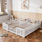 Lit double lit au sol 90x200cm, lit montessori avec barri�re de s�curit�, cadre de lit enfant, sommier ...