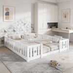 Lit double lit au sol 90x200cm, lit montessori avec barri�re de s�curit�, cadre de lit enfant, sommier ...