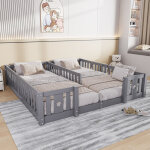 Lit double lit au sol 90x200cm, lit montessori avec barri�re de s�curit�, cadre de lit enfant, sommier ...