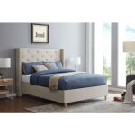 Lit double en tissu capitonn beige margot 140x190 cm