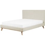 Beliani - lit double en tissu chenille beige 160 x 200 cm confortable avec haute t�te de lit de style ...