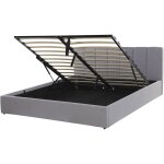 Lit double en tissu gris clair avec coffre de rangement 160 x 200 cm et sommier  lattes haute tte de ...