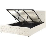 Lit double en velours beige clair 180 x 200 cm avec sommier à lattes et coffre de rangement ultra confortable ... Lit double en velours beige clair 180 x 200 cm avec sommier à lattes et coffre de rangement ultra confortable ...