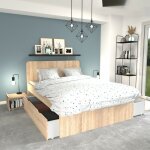 Le quai des affaires - lit double zenia 140x190 + 2 chevets + 2 tiroirs / d�cor ch�ne blanchi / 195x144x100 ...