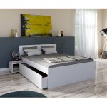 Le quai des affaires - lit double zenia 160x200 + 2 chevets + 2 tiroirs / blanc / 205x164x80
