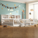 Lit enfant 140x200 cm avec �tag�res de rangement, barri�re de s�curit�, sommier � lattes, sans matelas, ...