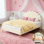 Lit enfant 140x200 avec sommier � lattes - lit fille avec t�te forme fleur - lit double 2 personnes - ...