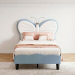 Ce lit enfant de 90 x 190 cm est dot� d'une t�te de lit en forme de papillon et d'un rev�tement en velours ...