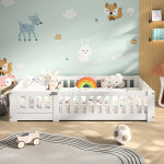 Lit enfant 90x190 cm, lit au sol, lit simple b�b� avec barri�re de s�curit� et sommier � lattes, cadre ...