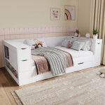 Lit enfant 90x190 cm - avec tiroirs et espace de rangement - blanc - en mdf - sans matelas