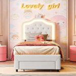 Lit enfant 90x200 cm avec tiroirs - cadre de lit avec t�te de lit en forme de couronne r�glable - led ...