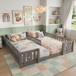 Lit enfant cabane 90x200 cm / 180x200 cm en bois de pin massif - lit sur�lev� avec motif �toile et barri�re ...