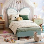 Lit enfant fille princesse 90x190 cm, lit simple capitonn� en similicuir avec t�te de lit papillon, led ...