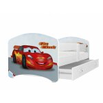 Lit enfant happy 80x160 cars blanc livr� avec sommiers, tiroir et matelas en mousse de 7cm