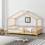 Lit d'enfant maison avec barreaux de scurit kntten pin 80 x 160 cm bois naturel [en. casa]
