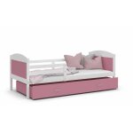 Lit enfant mateo 90x190 blanc - rose livr� avec sommiers, tiroir et matelas en mousse de 7cm