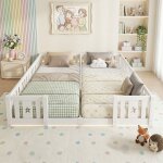 Lit enfant montessori 180x200 cm avec barri�re de s�curit�, lit au sol en pin massif, lit simple - blanc ...