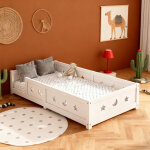 Lit enfant lit au sol 90x200cm - lit cabane montessori avec sommier en bois massif - barri�res de s�curit� ...