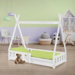Ml - design - lit d'enfant tipi blanc avec protection contre les chutes en bois de pin massif 140x70 ...