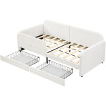 Lit enfant en velours blanc avec rangement et literie 90 x 200 cm