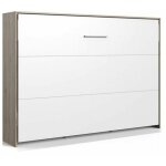 Lit escamotable horizontal vanier d�cor ch�ne fa�ade blanche couchage 140 x 200 cm