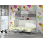 Bim furniture - lit escamotable roger 90x200cm horizontal + �tag�re artisanat blanc / graphite