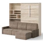 Les tendances - lit escamotable vertical avec bibliothque et canap markal 140x190 - canap camel - ...