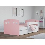 Lit fille orn� de c?urs avec barri�re de s�curit� amovible rose myra - couchage 80x180 cm