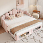 Lit gigogne 180x200 cm avec lit pour animal de compagnie, lattes de literie et dossier, en velours rose, ...