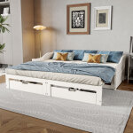 Lit gigogne 90 / 180x200 cm en bois massif, canap� - lit extensible avec 2 tiroirs et sommier � lattes, ...