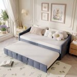 Lit gigogne 90 / 180x200 cm, lit roulant 90 / 180x200 cm, avec lit escamotable, poches lat�rales, tissu ...