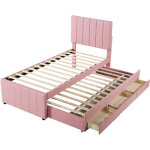 Lit gigogne 90x200 cm avec tiroirs rose