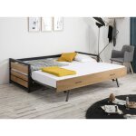 Vente - unique - lit gigogne industriel boston - 2 x 90 x 190 cm - mdf, pin et mtal - coloris : noyer ...