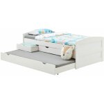 Lit gigogne avec rangements jessy, 90 x 190 cm en pin massif lasur� blanc