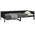 Lit de jour noir bois de pin massif 90x190 cm