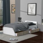 Le quai des affaires - lit kappa 90x190 + 2 tiroirs / d�cor ch�ne blanchi et blanc / l194xl94xh59