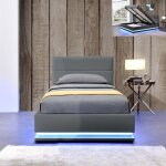 Lit led avec coffre de rangement ava - gris - 90x190, polyurthane, style contemporain, 204 x 104 x 90 ...