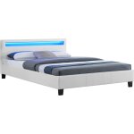 Idimex - lit led double pinot 140x190 cm, avec sommier, rev�tement synth�tique blanc