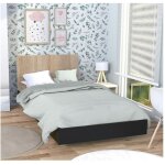 Lit loft 90x190 cm ? sommier inclus ? d�cor noir et ch�ne blanchi ? structure en panneau de particules ...